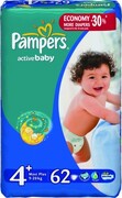 PAMPERS Детские подгузники Active Baby Maxi Plus (9-16 кг) Джамбо Упаковка 62