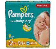 PAMPERS Детские подгузники New Baby-Dry Mini (3-6 кг) Джамбо Упаковка 94