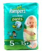 PAMPERS Детские подгузники-трусики Active Boy Junior (12-18 кг) Микро Упаковка 15